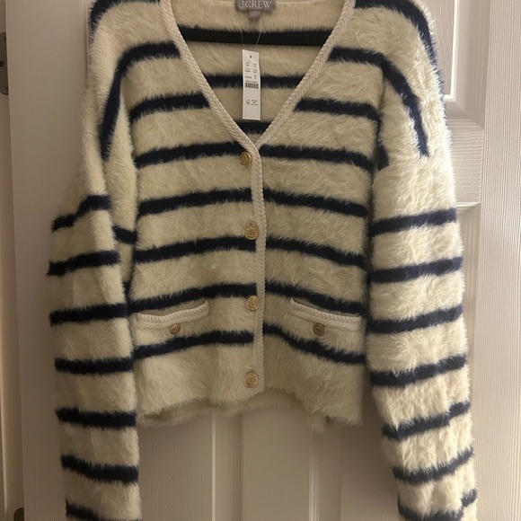 NWT J. Crew Sweater lady jacket in striped brushed yarn size medium(damaged) - Picture 4 of 15
